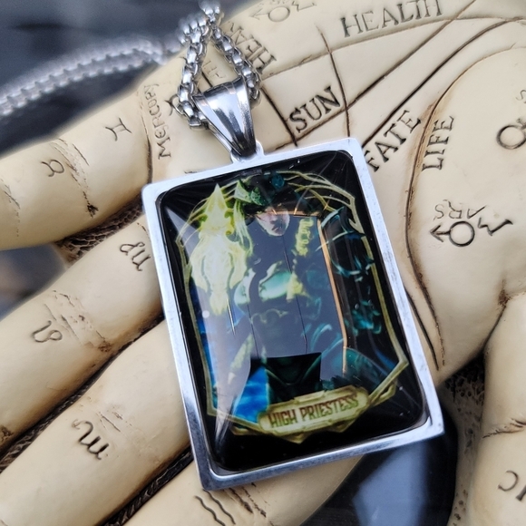 High Priestess Tarot Necklace – Stainless Steel Fire Witch Pendant | Unisex 23½" - Picture 3 of 6